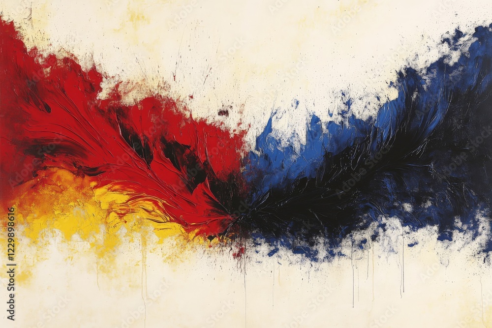 Poster Vibrant abstract art with bold colors blending and contrasting on a canvas in contemporary style