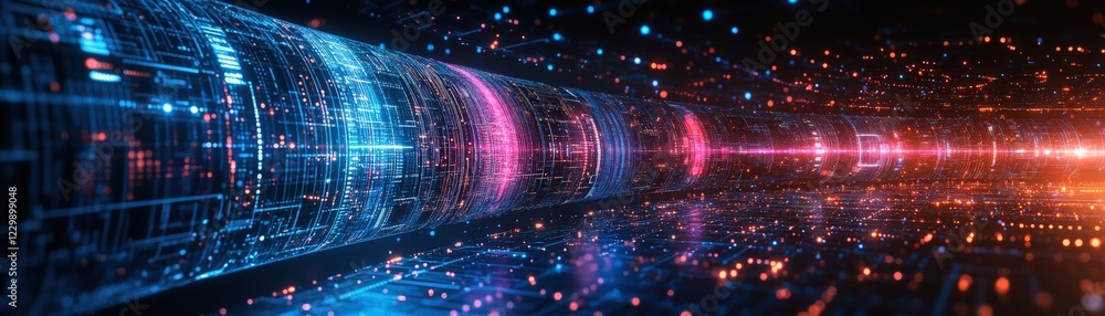 Aufkleber futuristic tunnel illuminated by neon lights with a dark background and abstract design elements