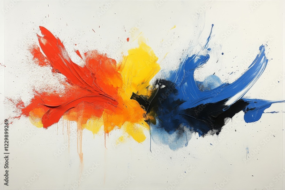 Poster vibrant abstract painting with bold colors and dynamic brush strokes on canvas