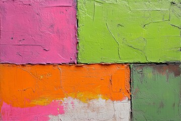 Colorful abstract wall design showcases vibrant textures and shapes in a modern art style