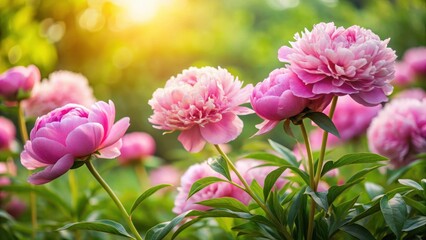 Soft pink peonies blooming in a lush green garden, garden, spring,  garden, spring, floral