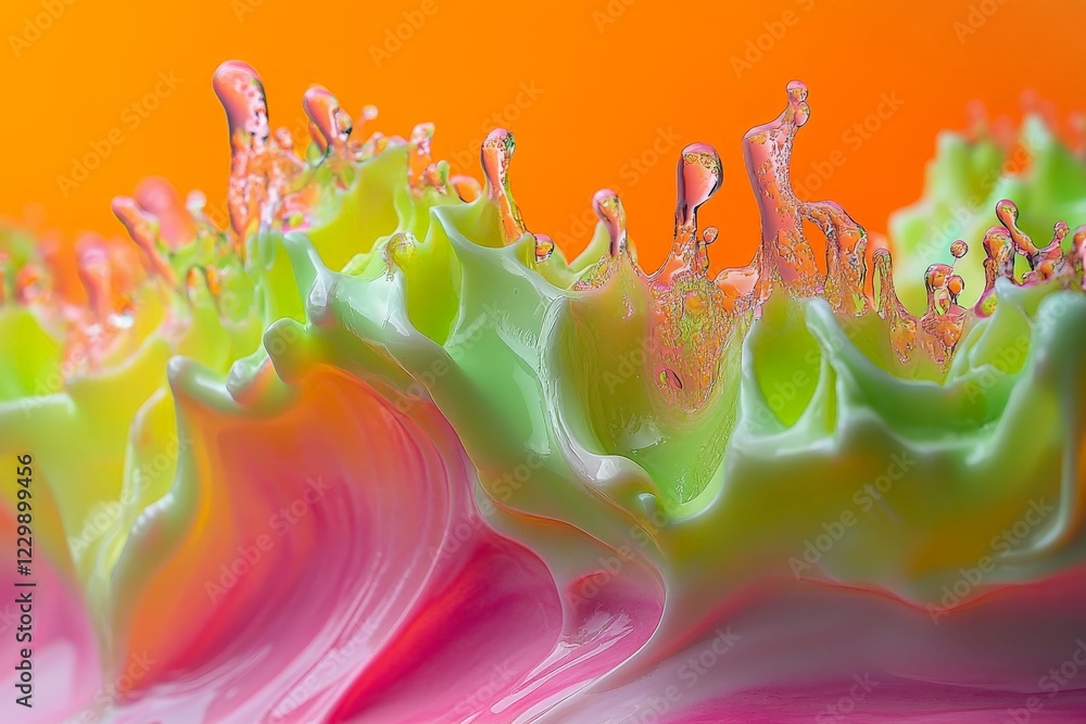 Fototapete colorful splash of liquid creating dynamic patterns against a bright orange background in a studio s