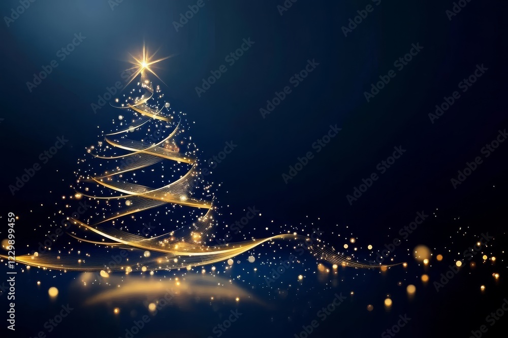 Poster a sparkling gold christmas tree design featuring lights and an empty space for creative use.