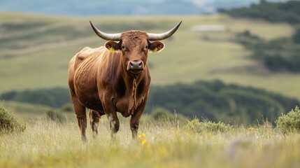 A Brown Cow Stands in a Field of Grass