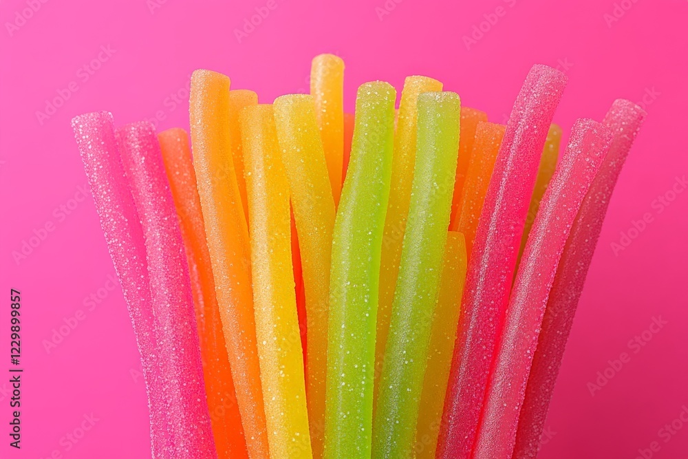 Aufkleber Colorful candy sticks arranged against a bright pink backdrop create a vibrant and sweet visual treat for all ages
