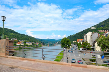 The city of Carlsberg, the embankment of the river Neckar. View from the bridge.