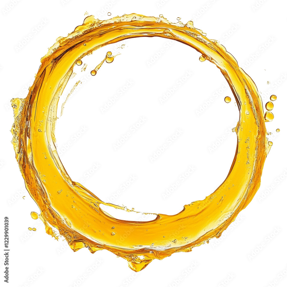 Poster a vibrant golden liquid forms a perfect circular splash against a black background showcasing its te