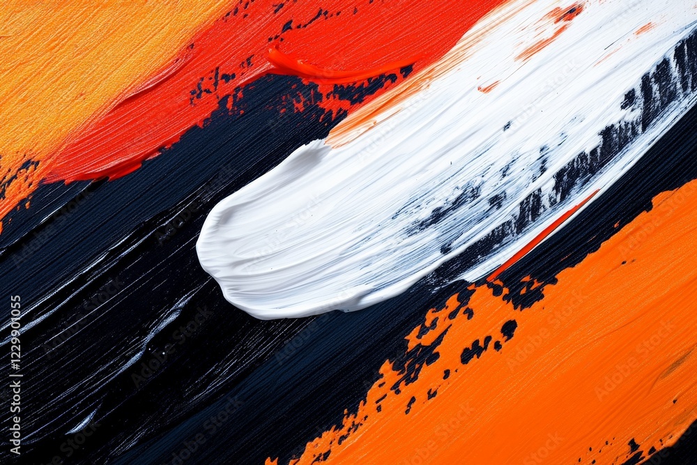 Aufkleber bold strokes of color create a striking abstract artwork featuring vibrant orange, black, and white 
