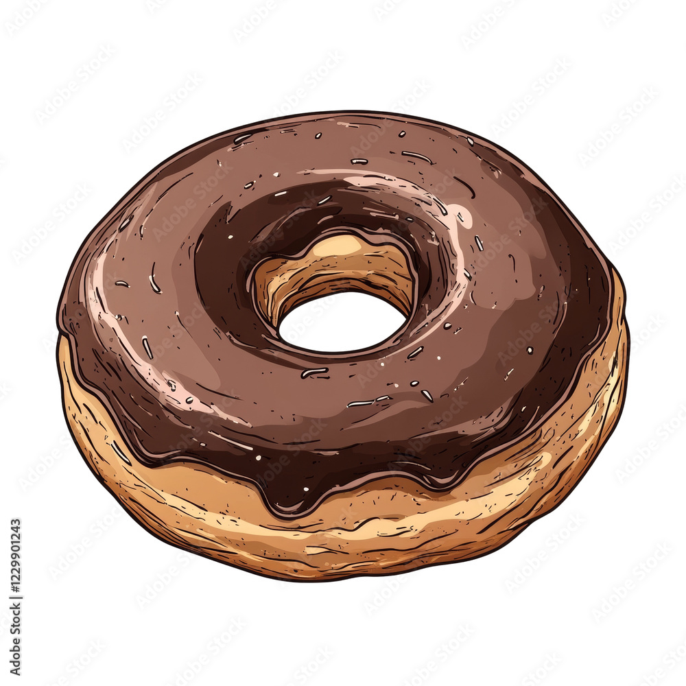 Aufkleber a digitally drawn image of a single chocolate glazed donut with sprinkles.
