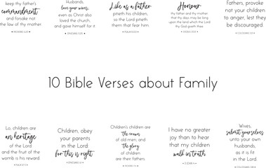 Fototapeta premium 10 Bible Verses about Family Bundle vector illustration