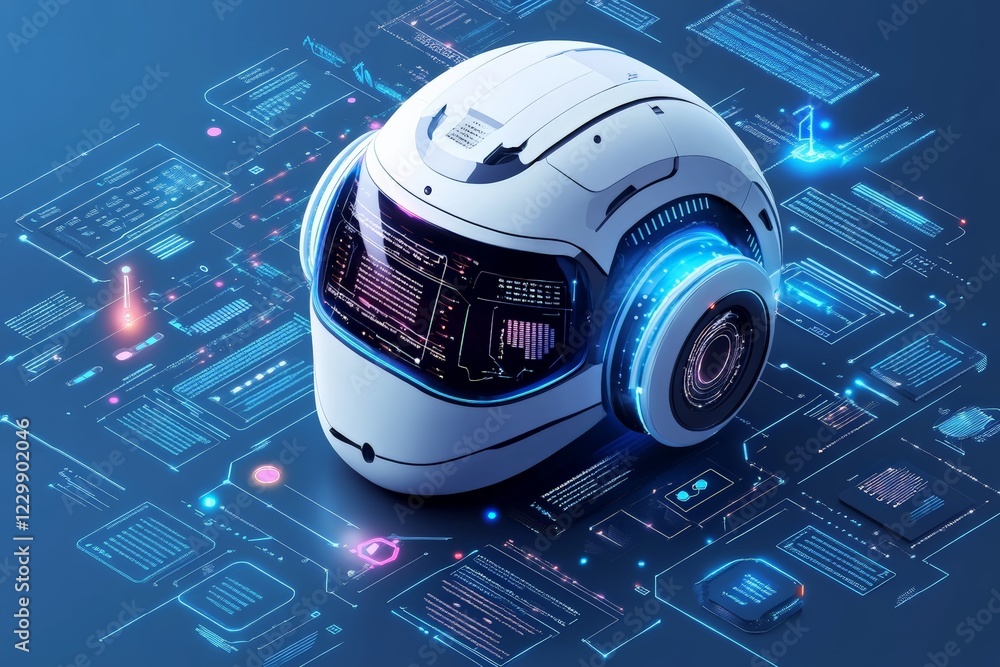 Aufkleber futuristic helmet design featuring digital data and holographic elements in a technological environm