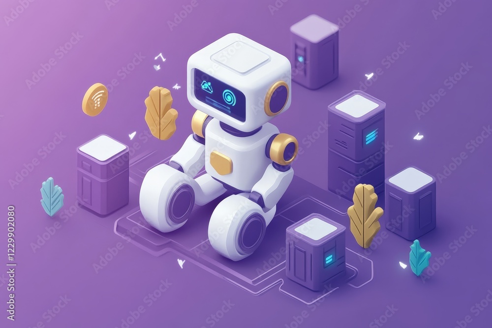 Fototapete modern robot in a digital landscape exploring technology and connectivity in a vibrant, futuristic s