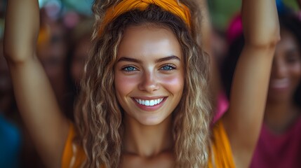 Fototapeta premium Female athletes celebrating achievements and strength, International Womens Day empowerment, 8K high resolution with copy space