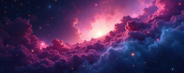 Fototapeta premium Gaseous nebulae scattered across the vast expanse of space, space, nebulas, galaxy