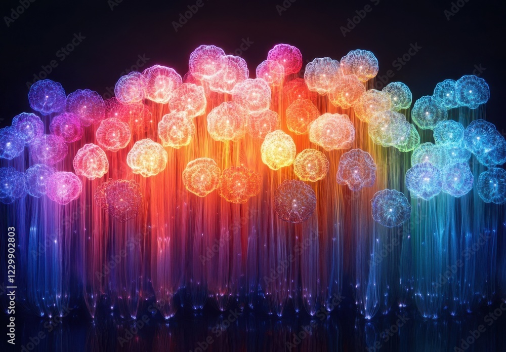Poster vibrant abstract jellyfish creation with colorful light patterns against a dark background for artis