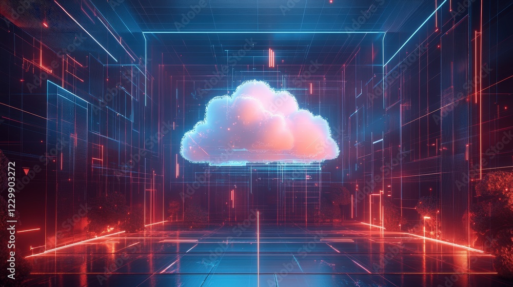 Poster single cloud floating in a dark room creating an atmospheric and moody scene