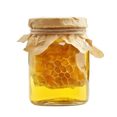 jar of artisanal honeycomb isolated on transparent white background