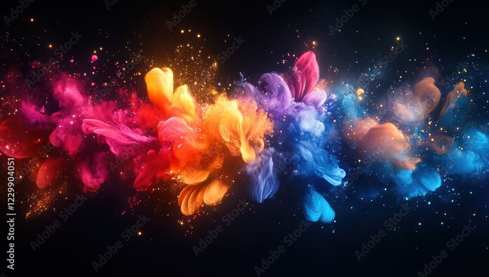 Poster vibrant and colorful abstract background with splashes of paint and particles creating a stunning vi
