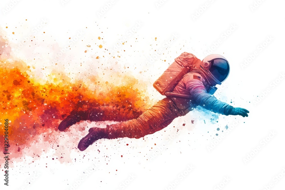 Aufkleber Space traveler in a colorful cosmic environment exploring the universe with vibrant splashes of color