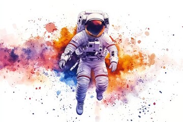 Fototapeta premium Astronaut floating through colorful cosmic space illustrating exploration and discovery