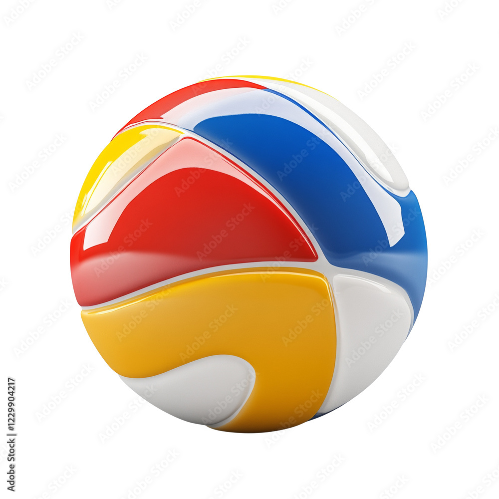 Poster A digitally rendered image showcases a glossy sphere with sections of red, blue, yellow and white.  The image is an abstract representation.
