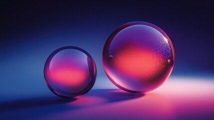 Two translucent pink spheres on a gradient blue surface for use as a background