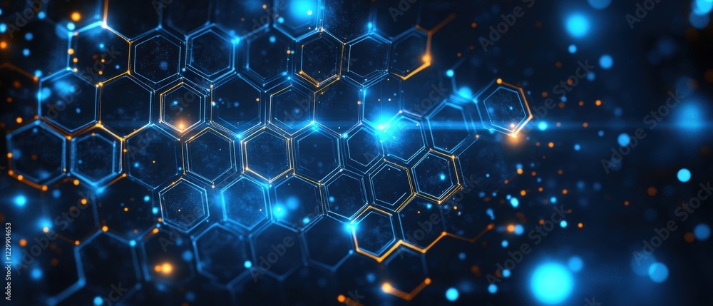 Aufkleber blue and orange glowing hexagon background with geometric pattern and abstract design elements