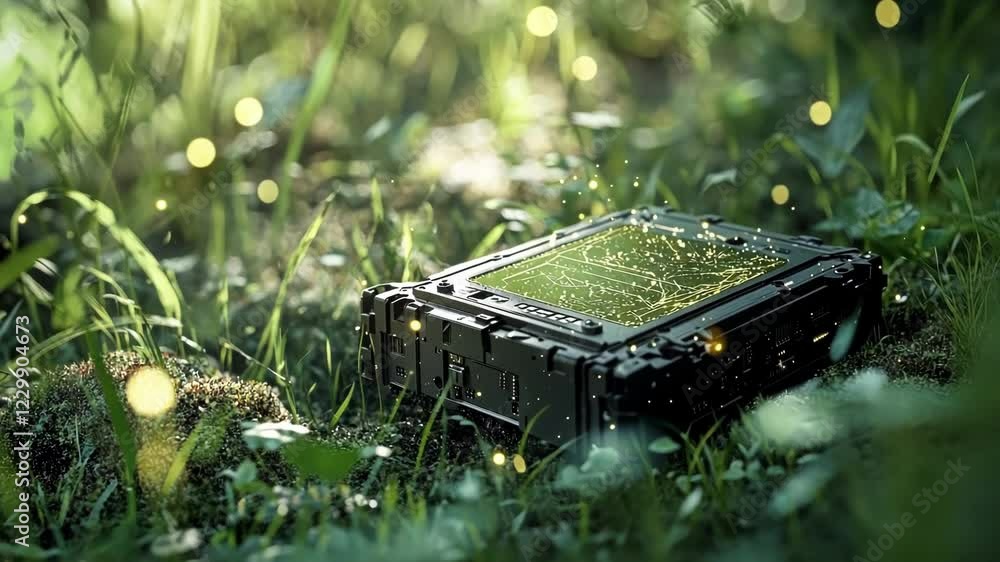 Poster a focused image of a wireless communication module with a rugged casing demonstrating its robustness