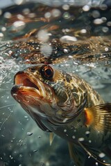Obraz premium Underwater Fish Nibbling on Bait: Detailed Aquatic Life Capture for Marine Enthusiasts