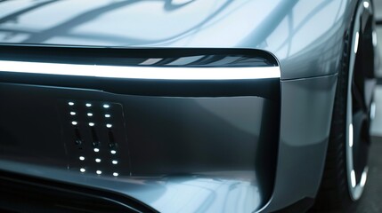 Sleek and Futuristic Electric Car with Innovative Dashboard and Cutting Edge Design The vehicle features a streamlined aerodynamic body chrome accents