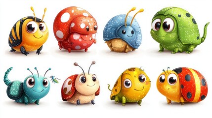 Obraz premium Cute cartoon insects illustration, white background, children's book, educational material