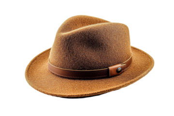 A straw hat with a brown band around it. ,on transparent background.