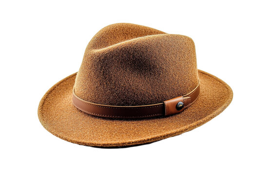 A straw hat with a brown band around it. ,on transparent background.