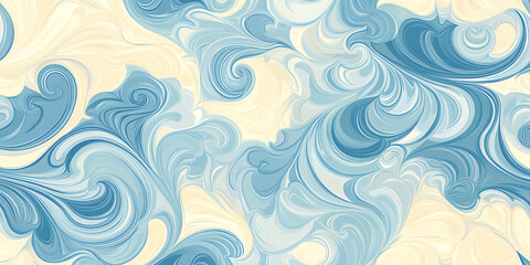 Fototapeta premium This image features a captivating abstract design, showcasing flowing, swirling patterns of light blue and cream tones
