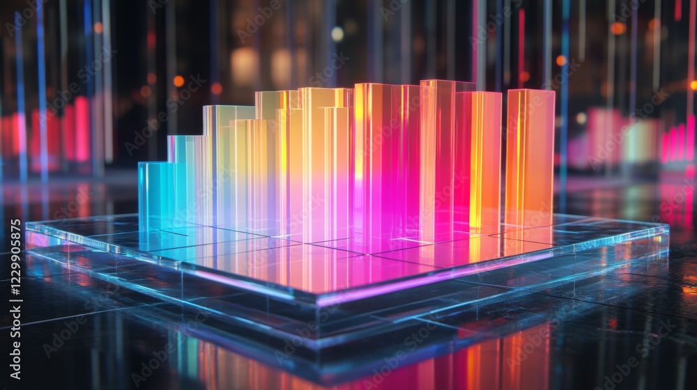 Aufkleber d bar graph with vibrant colors, arranged in ascending order on a transparent glass base, with soft 