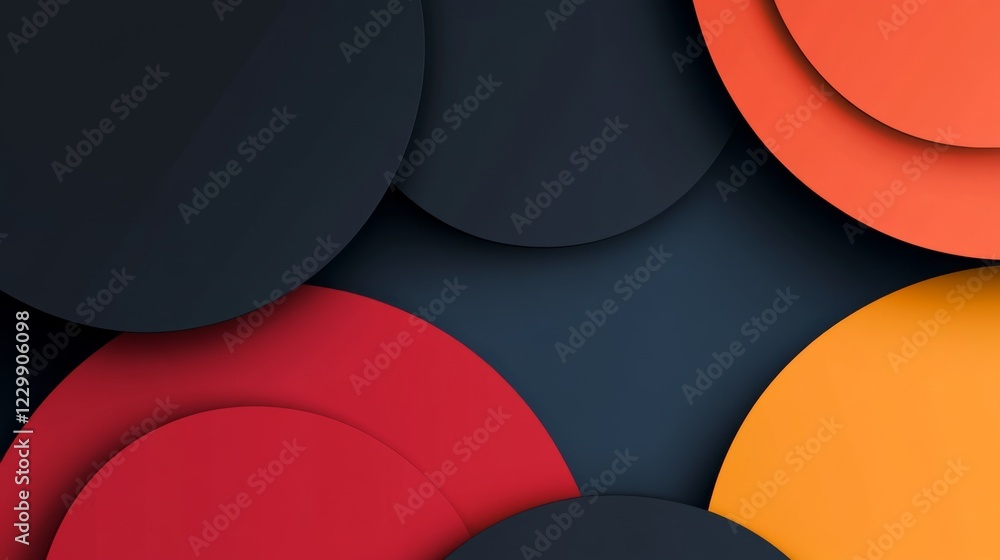 Poster abstract geometric shapes in vibrant colors, overlapping and forming a modern, dynamic design with s