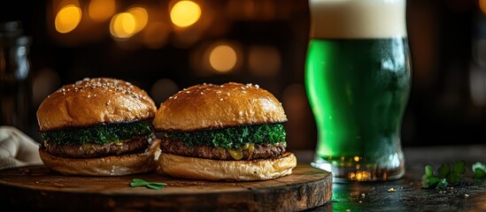 Pub Burgers, Green Beer, Night