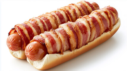 Bacon Wrapped Hot Dogs Isolated on White Background
