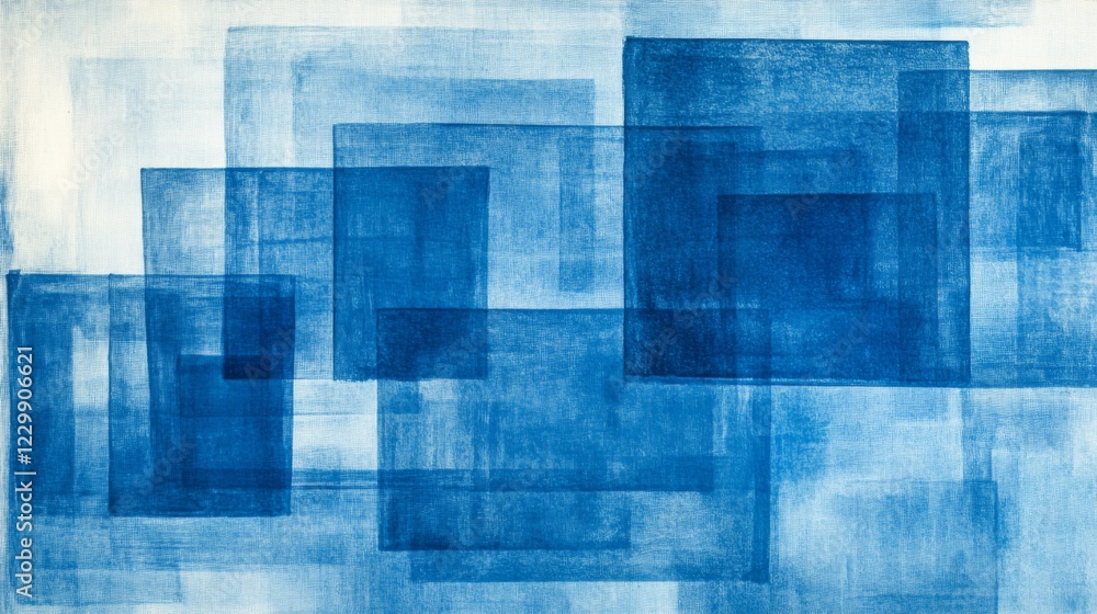Leinwandbilder An abstract background with overlapping transparent squares in shades of blue, creating a modern, minimalist feel with clean lines and depth