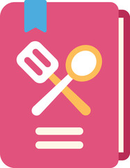 Fototapeta premium Cookbook cover featuring a crossed spatula and spoon icon, suggesting culinary inspiration and delicious recipes