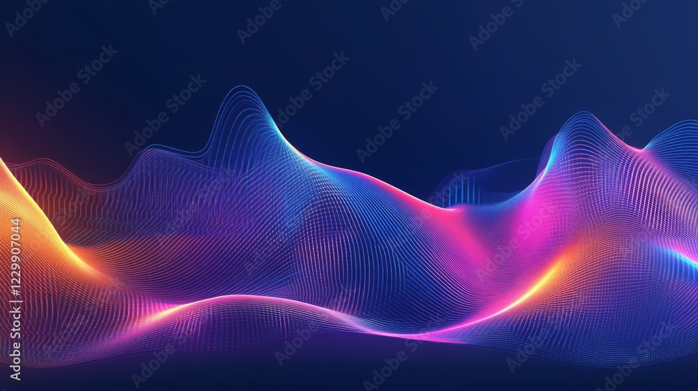 Poster an abstract financial graph with glowing data points and smooth lines, set against a dark gradient b