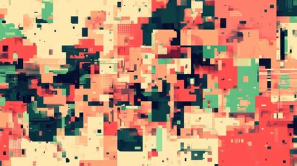 Abstract Pixelated Artwork: Glitch Art in Warm Tones