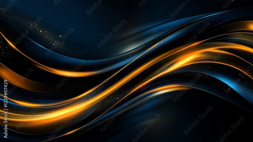 Poster an abstract gold price line chart on a dark blue background with glowing data points and a smooth cu