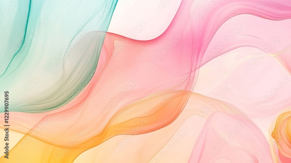Aufkleber an abstract watercolor background in soft pastel shades with flowing, organic shapes, creating a cal