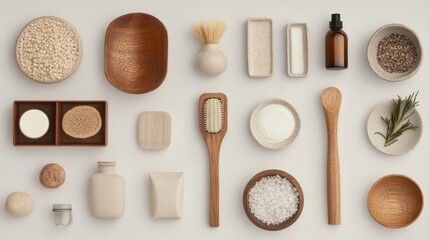Natural Spa and Wellness Products with Wooden Accessories