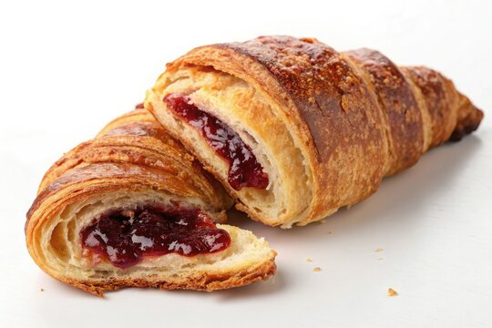 Jam-filled croissant with golden brown edges, baked goods, golden brown, sweet indulgence