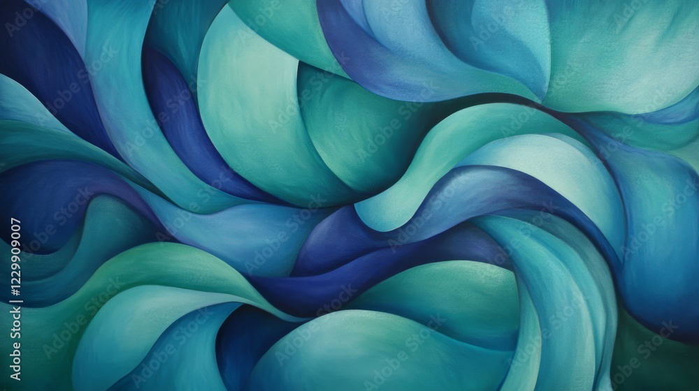 Aufkleber an artistic close-up of flowing, curved lines in shades of blue and green, intertwining and creating