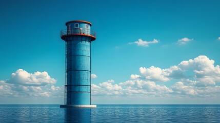 Obraz premium Water storage tower against a bright blue sky, infrastructure for clean water access, engineering and sustainability theme, 8K high resolution with copy space