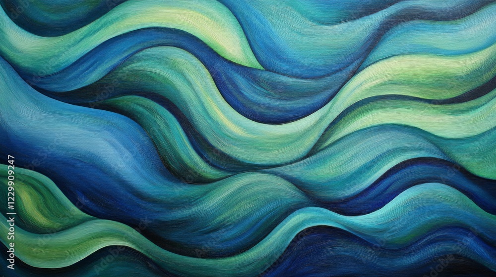Aufkleber an artistic close-up of flowing, curved lines in shades of blue and green, intertwining and creating