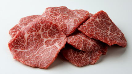 Slices of Raw Marbled Beef Isolated on White Background
